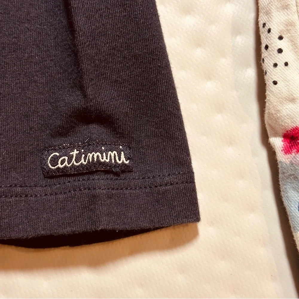 Catimini French style long‎ sleeve whimsical floral dress black cat child size 6